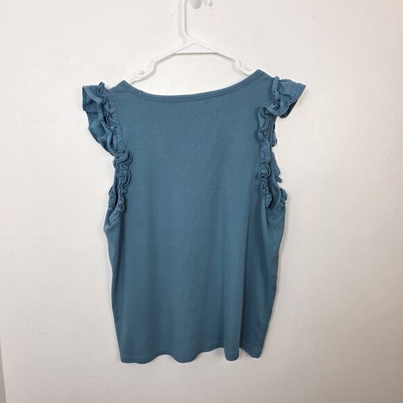 Old Navy Blue Ribbed Ruffle Shoulder Casual Closet Staple Girly Blouse Size 2XL - Picture 2 of 7